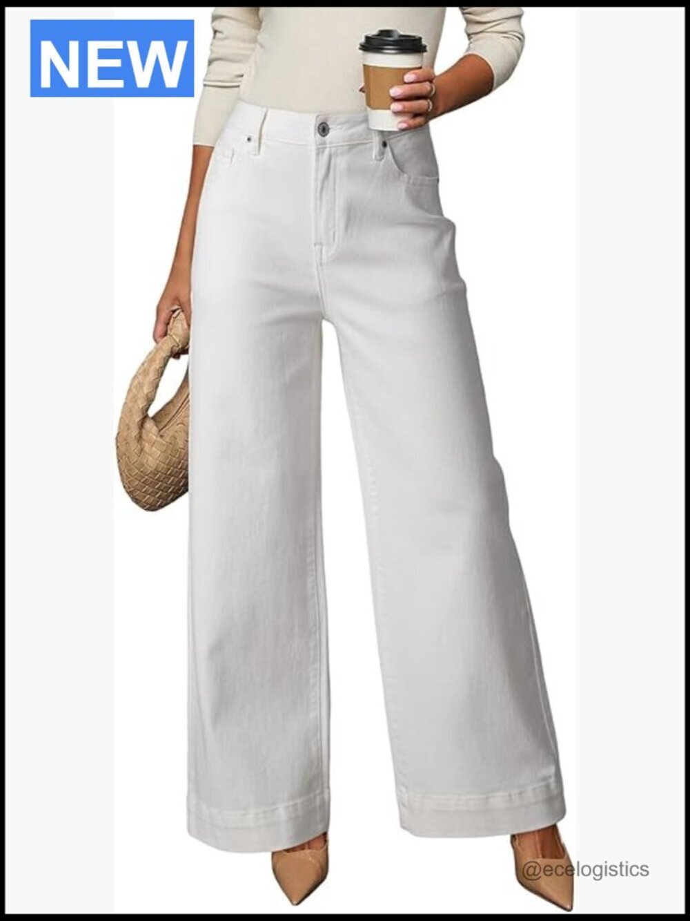 High Waisted Wide Leg Jeans Stretch Denim Pants with Pockets